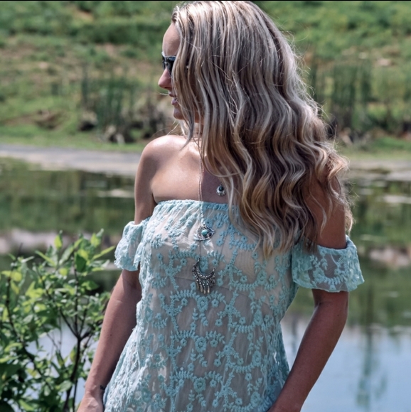 RELISTED Honey Punch lace cover up maxi dress aqua - Picture 4 of 7